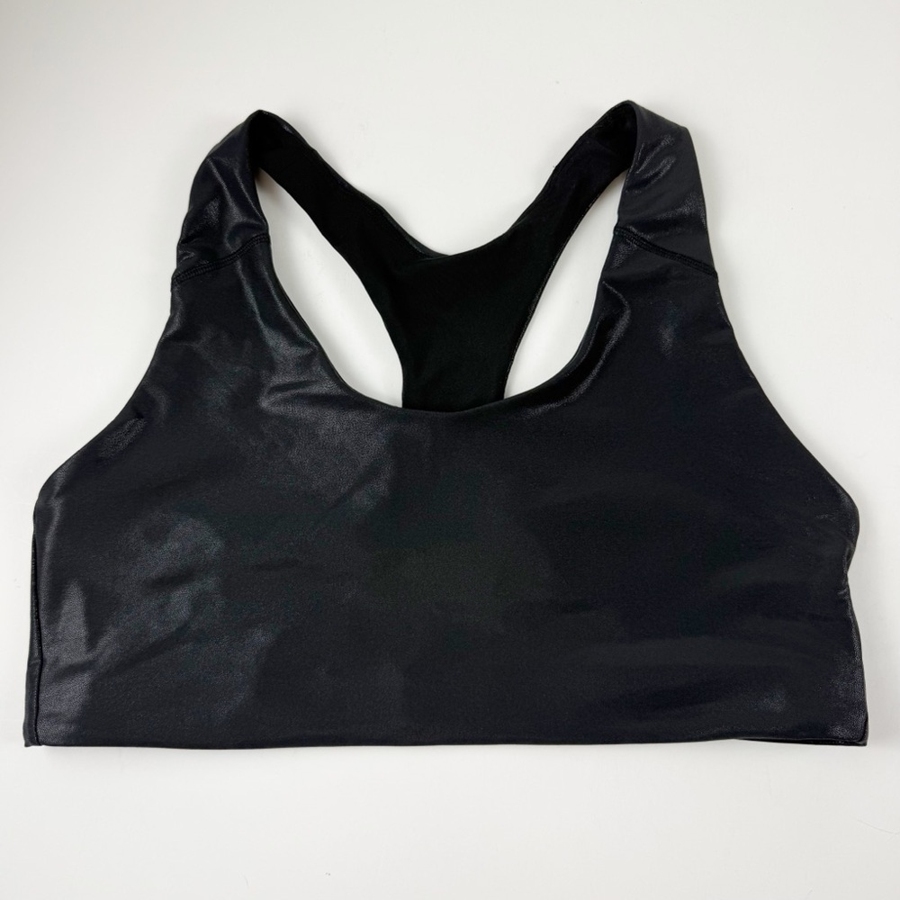 Old Navy Active Sports Bra Womens 2X Shiny Black Racerback Medium Support Go Dry